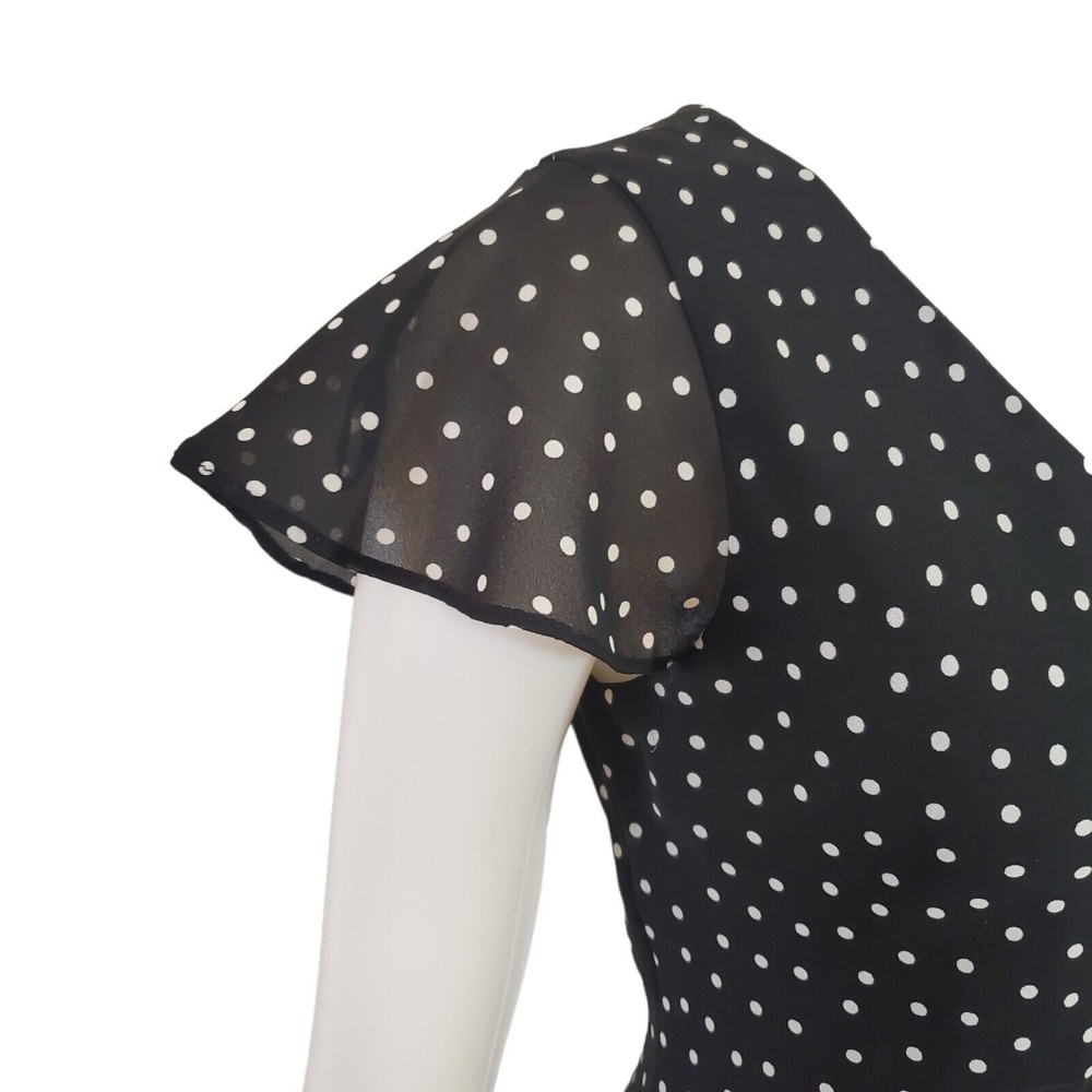 VINTAGE Donna Ricco Womens Black White Polka Dot Party Dress Size 6 Short Sleeve - Picture 5 of 8